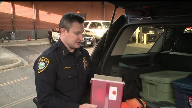 Arlington police carry sharps containers to pick up discarded needles