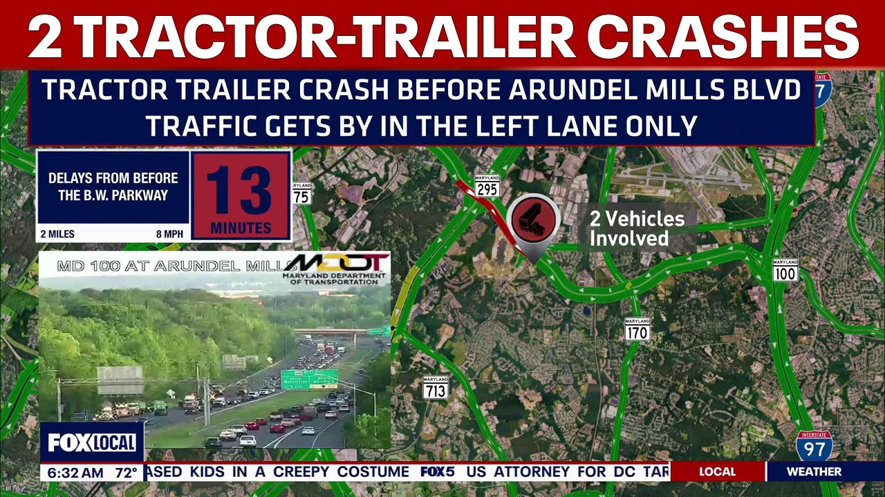 2 tractor‑trailer crashes cause major delays in Maryland