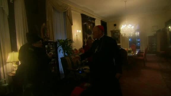 Archbishop Timothy Dolan addresses the media regarding Pope Benedict XVI