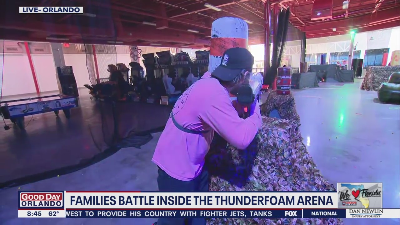 Families battle inside the Thunderfoam Arena