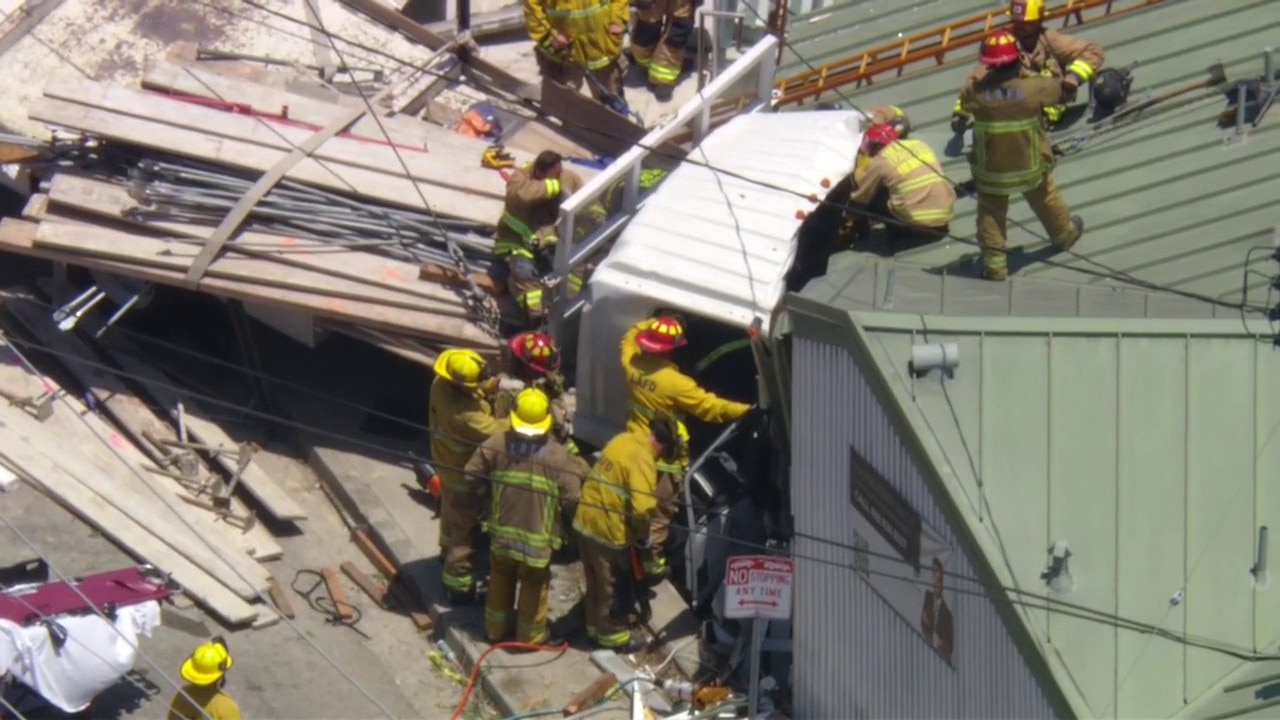 Rescue underway of trapped truck driver in Pacific Palisades