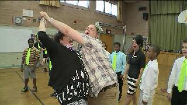 Tony learns some dance moves at Clement Avenue School