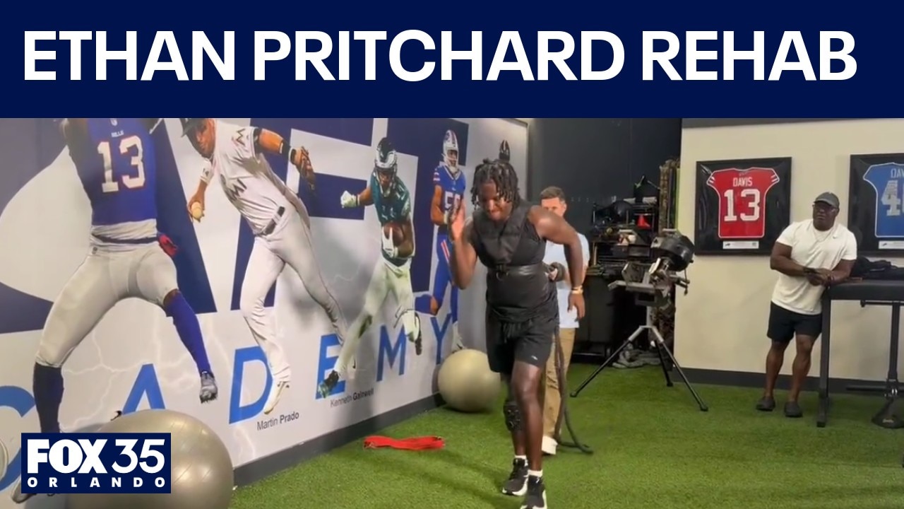 Florida State linebacker Ethan Pritchard training after head gunshot injury