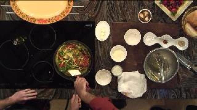 Chef Feker demostrates thte art of cooking eggs