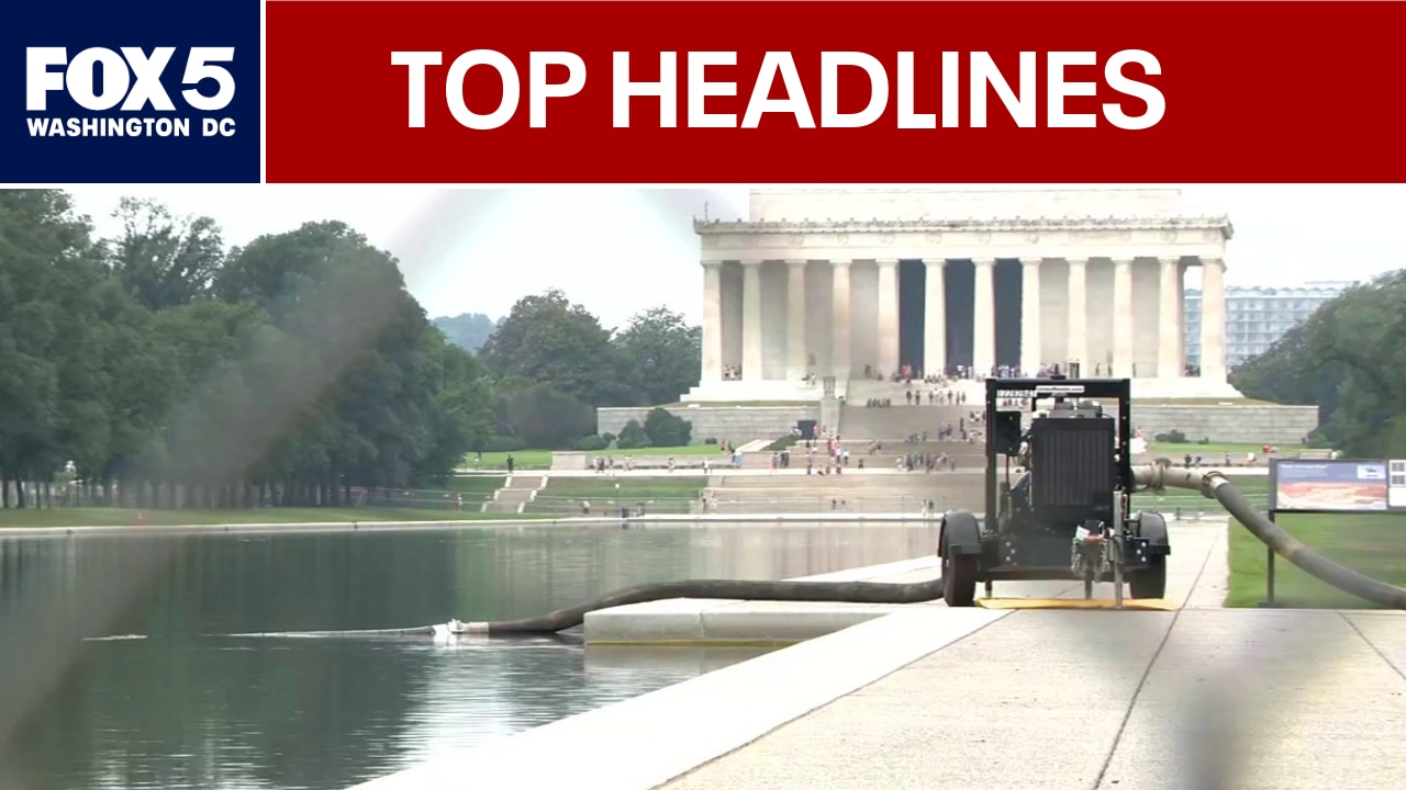Reflecting pool drained again for repairs; Four arrested in Manassas murder