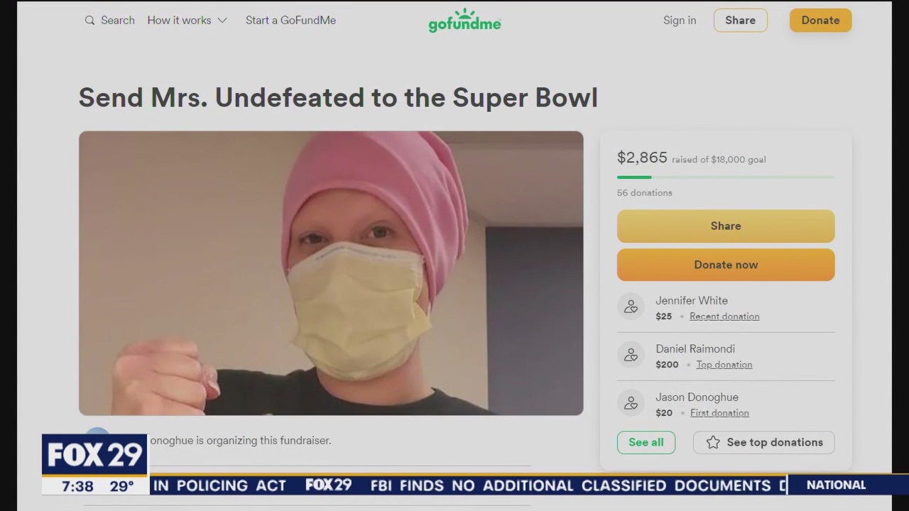 Mrs. Undefeated: Community raising money to send local Eagles fan battling cancer to the Super Bowl