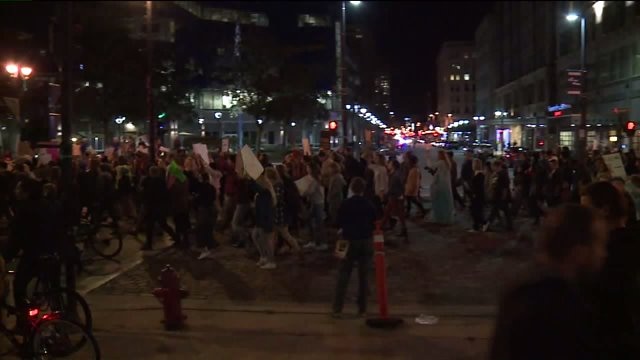 RAW VIDEO: Protesters shout "love trumps hate" marching through streets