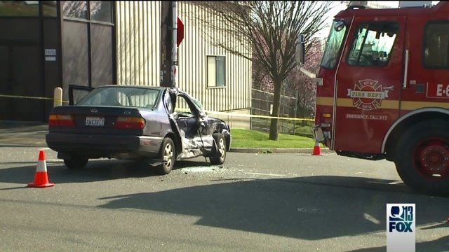 Two injured in crash with fire truck