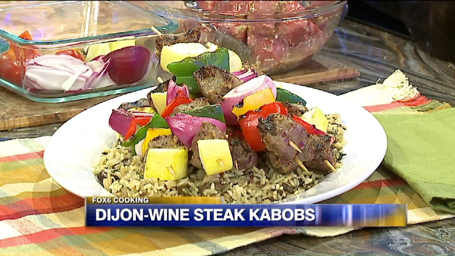 Dijon-Wine Steak Kabobs with Mushroom Wild Rice