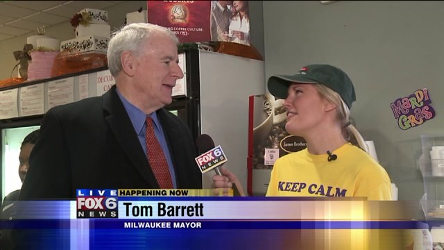 Laura talks with Mayor Barrett about Paczki Day