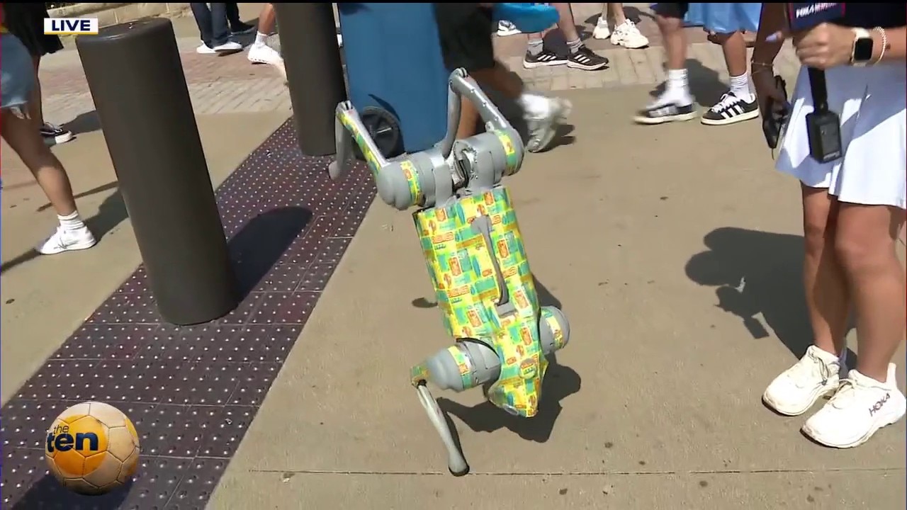 Robodog performs tricks outside Dallas Stadium