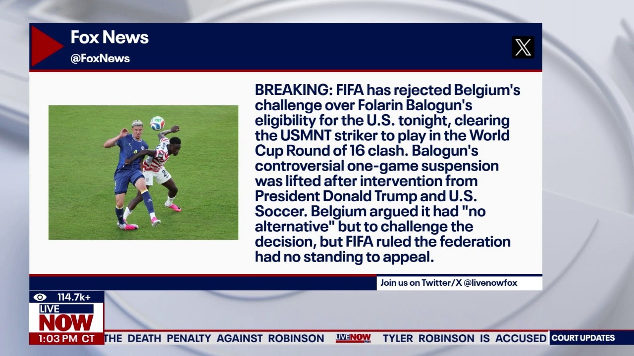 FIFA rejects Belgium's appeal, Balogun to play