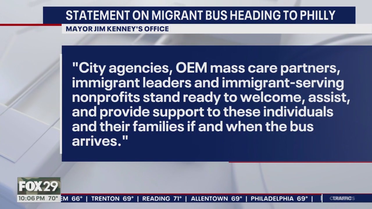 Bus carrying 52 migrants from Texas could arrive in Philadelphia by Monday, mayor's office says