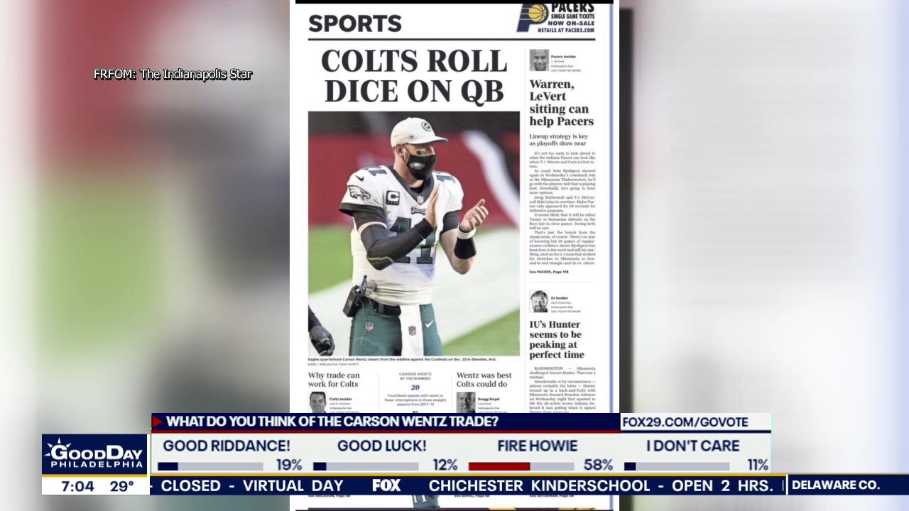 Reaction pours in after Eagles deal Wentz to Colts for 2 draft picks