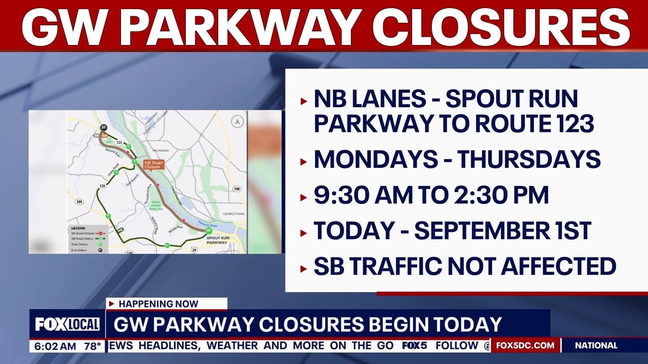 George Washington Memorial Parkway closures begin Monday