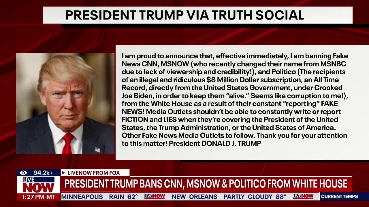 Trump banning CNN, MSNOW, Politico from White House