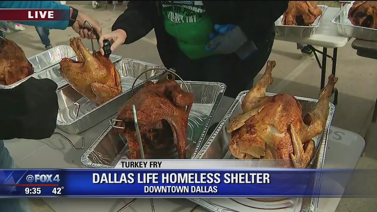 Dallas homeless shelter fries turkeys