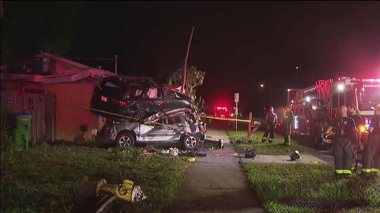 Speeding car lands on roof of couple's home