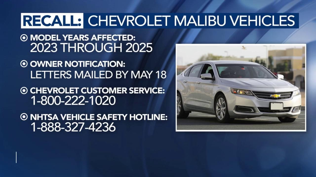 GM recalls thousands of Chevy Malibus