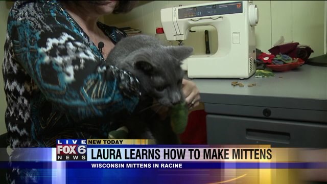 Laura makes Packers kitten mittens