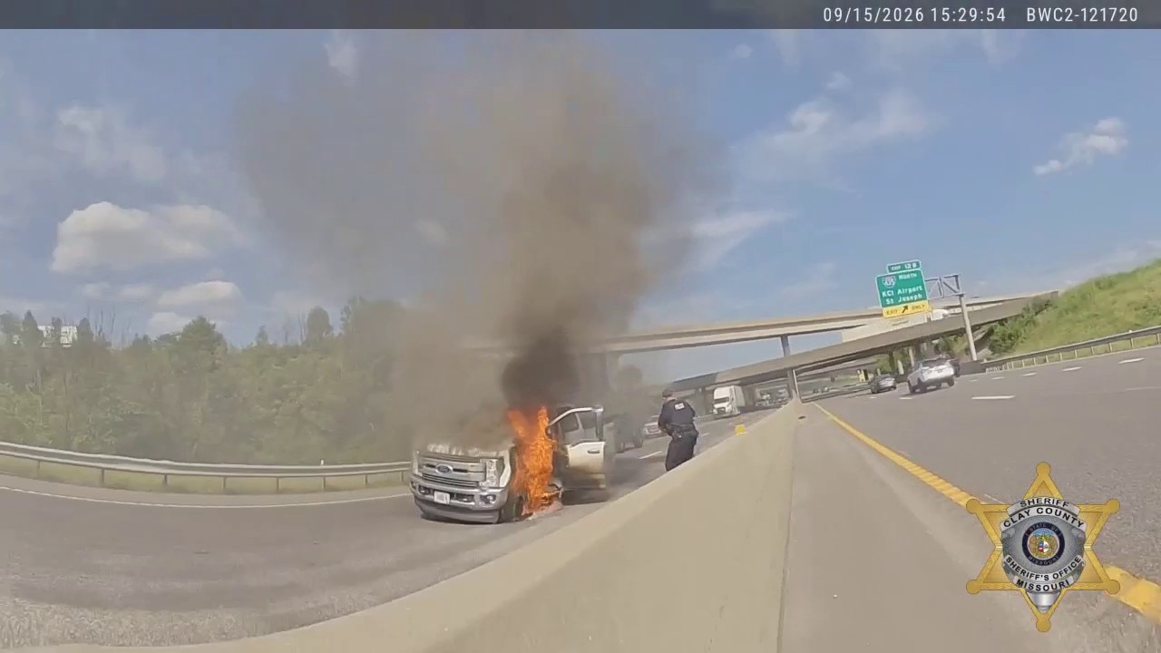 Off-duty officers pull man from burning truck on interstate minutes before it explodes