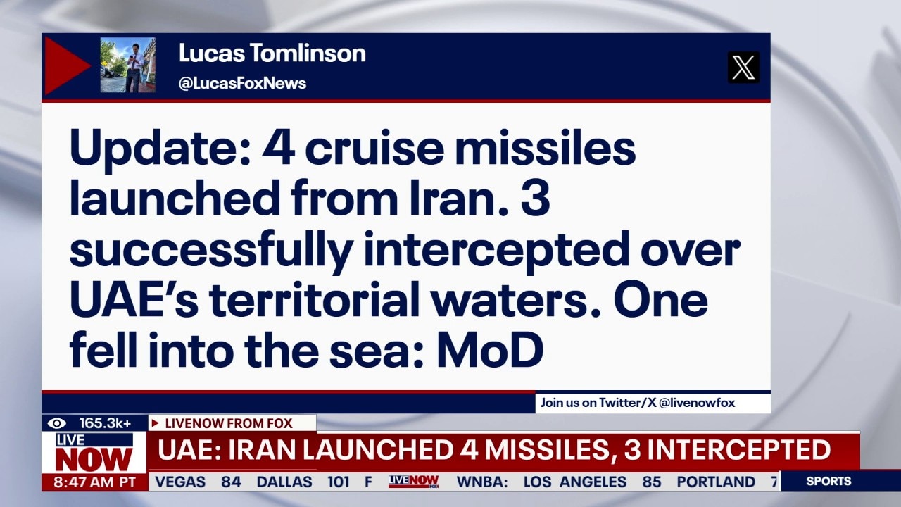 Iran launches missiles, 3 intercepted over UAE waters
