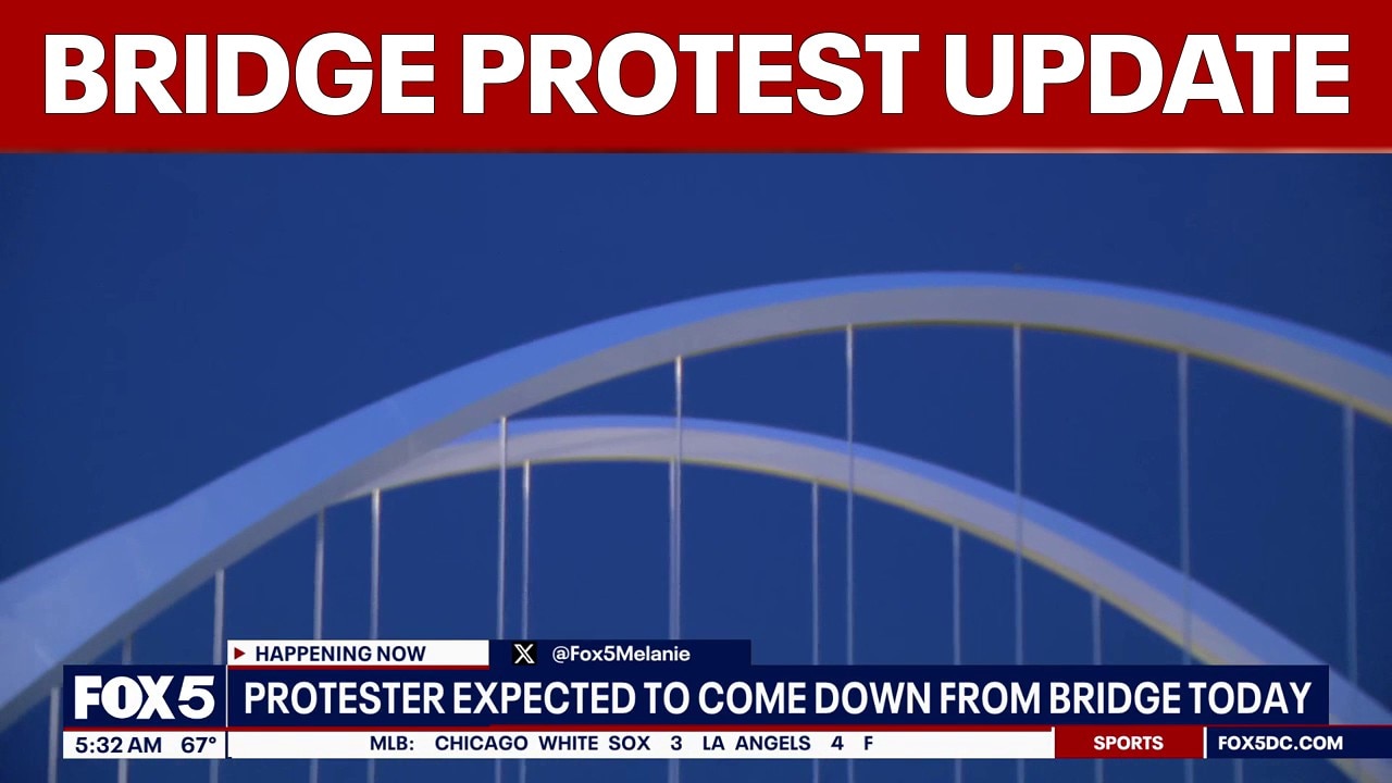 Protester expected to come down from bridge Wednesday