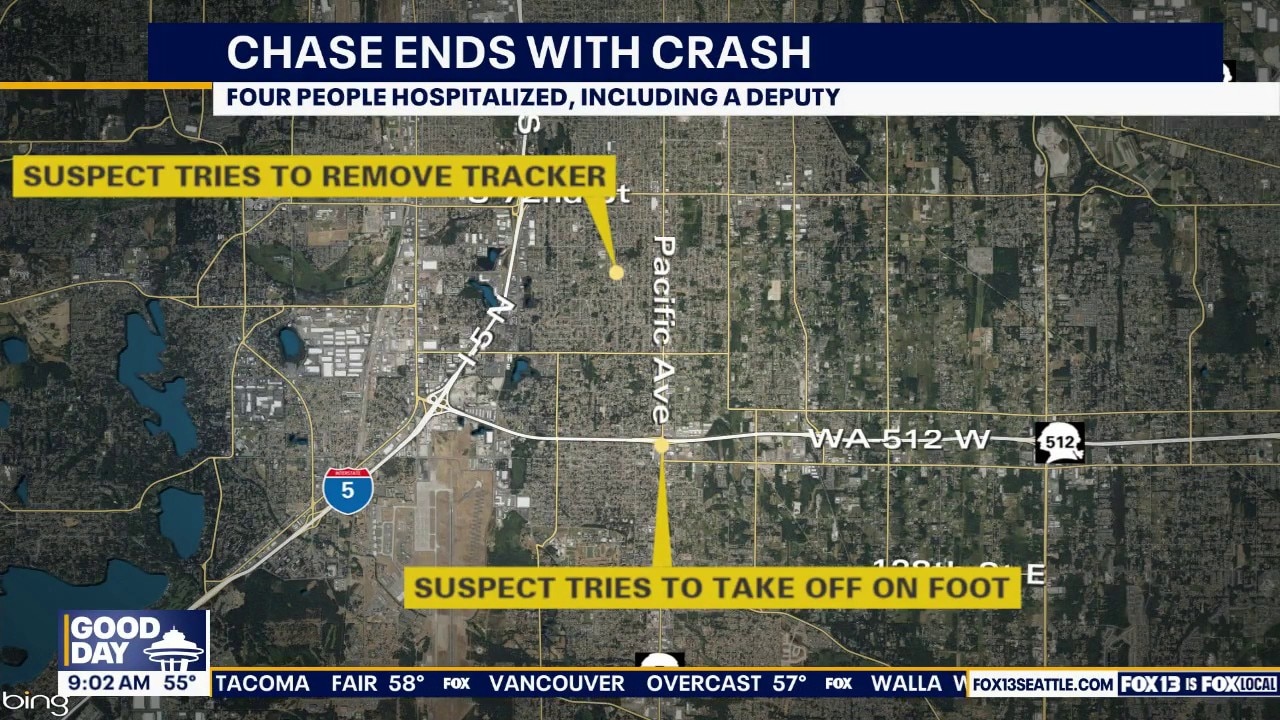 Deputy injured in Pierce County crash after Tacoma chase