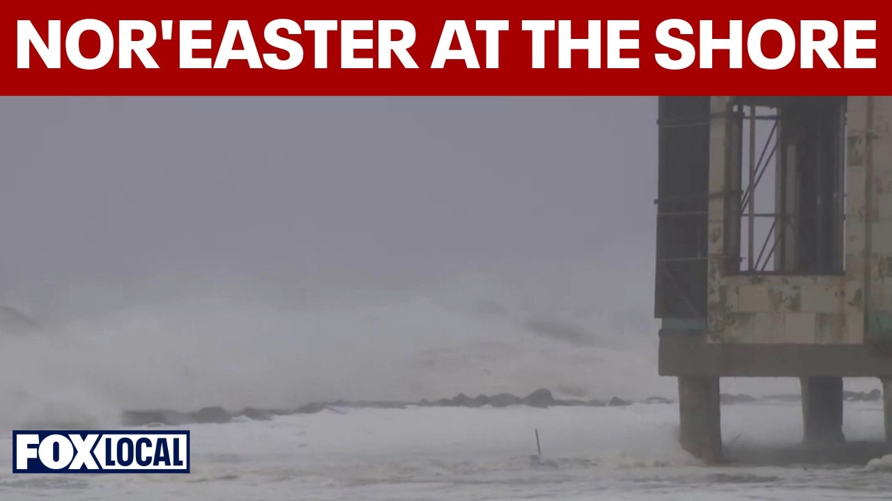 50 mph wind gusts and 10-foot waves batter the Jersey Shore