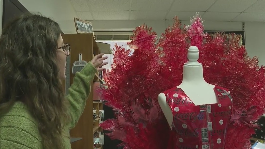 High school girls design couture gown out of trash