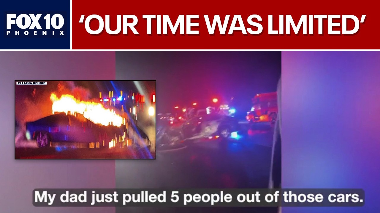 Family rescued from burning car in Arizona