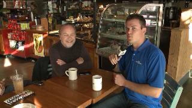 Chip talks with customer about love for Colectivo Coffee