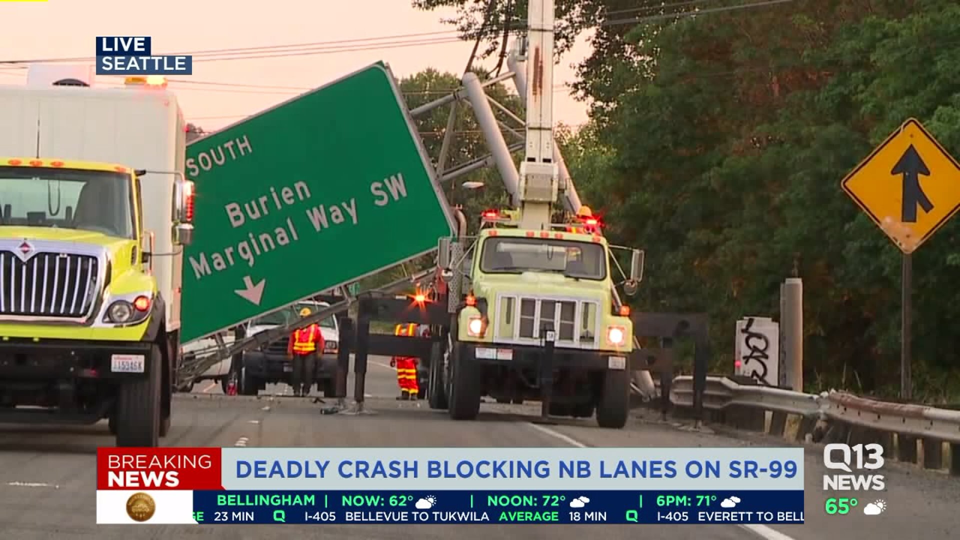Deadly one-vehicle crash closes SR 99 in south Seattle