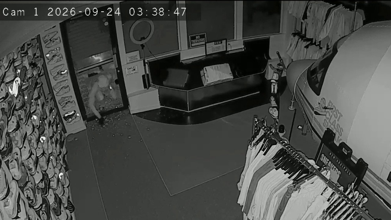 Smash-and-grab caught on camera at First Class Sneaks