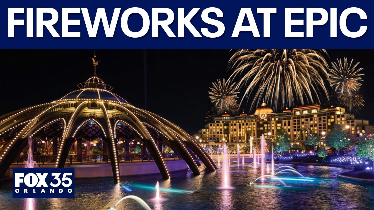 Firework show lighting up Epic Universe in July
