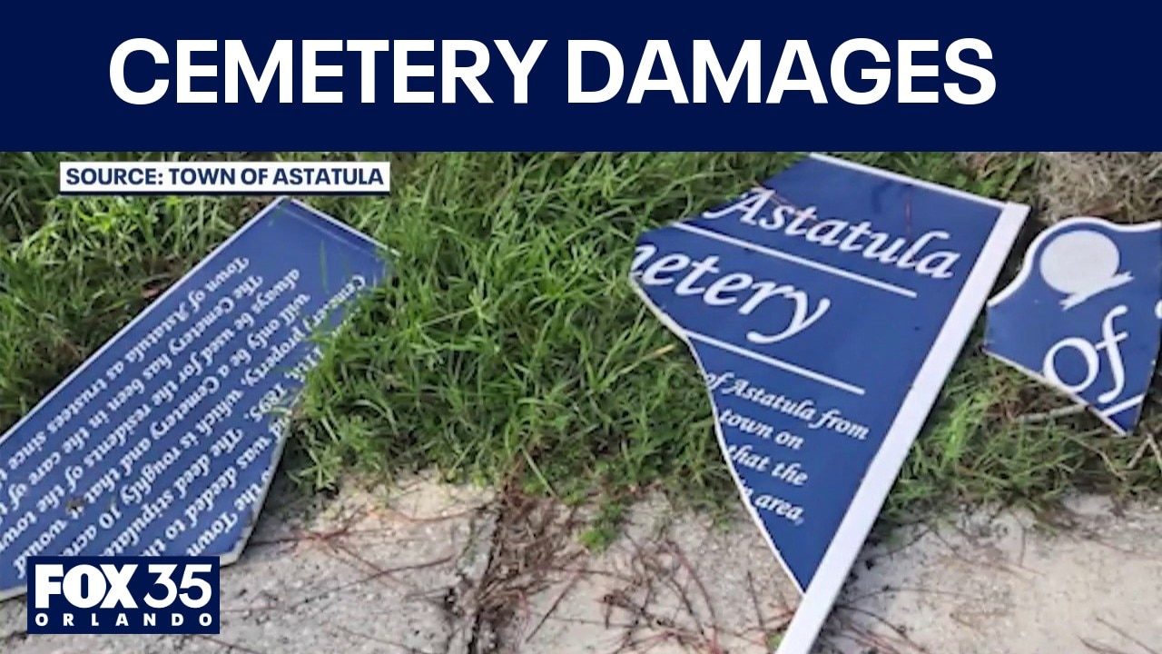 Florida cemetery, town of Astatula, covered in debris after strong winds
