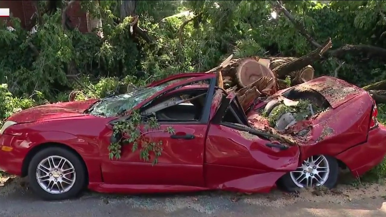 Car obliterated as severe storms rip through Chicago