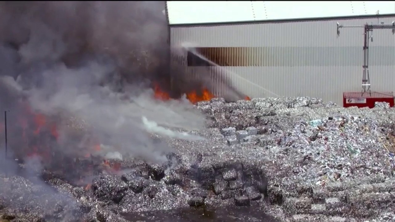 Surprise recycling plant catches fire