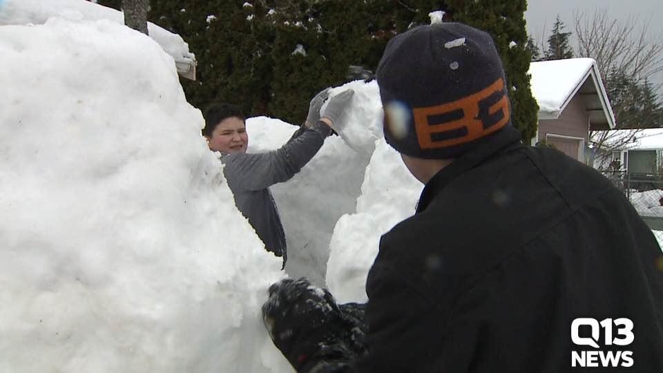 Snow day in Spanaway means time to build an igloo