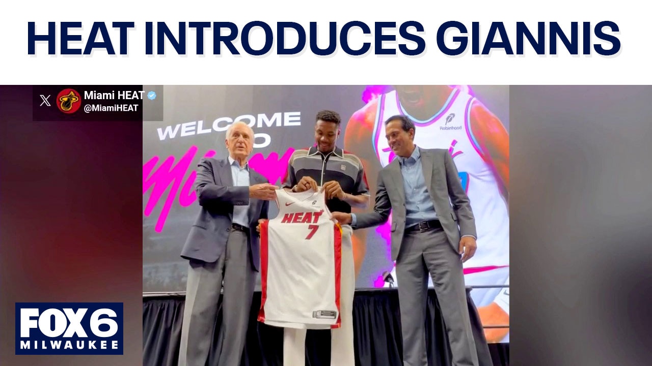 Giannis Antetokounmpo introduced by Miami Heat