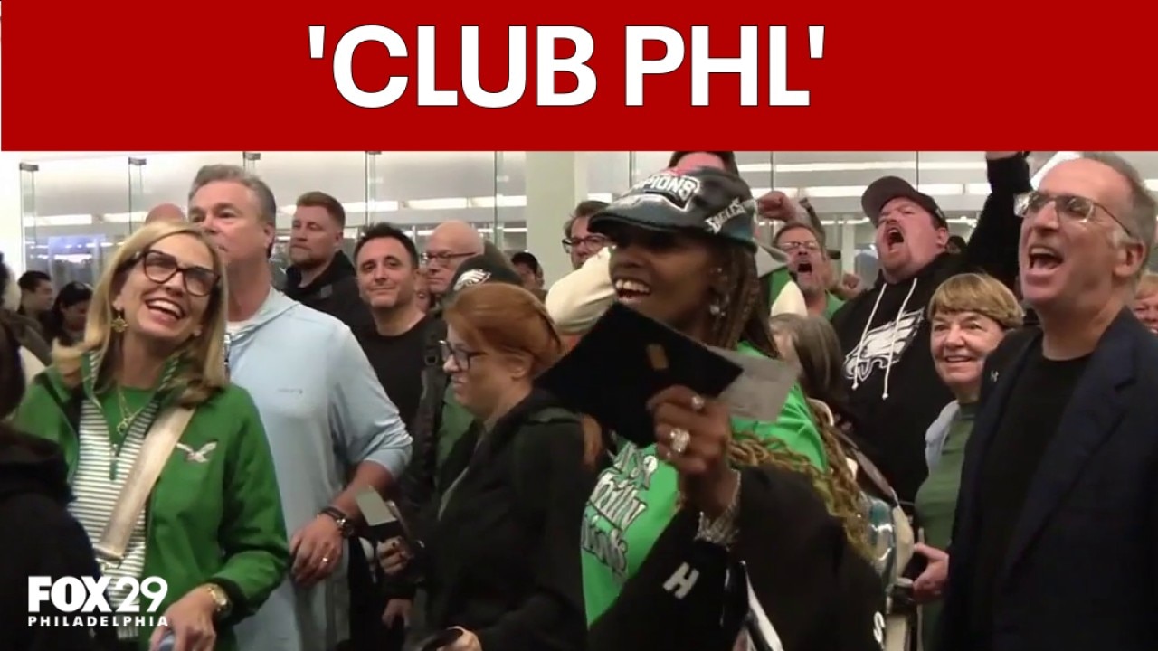 Eagles fans enjoy surprise party before flight to London