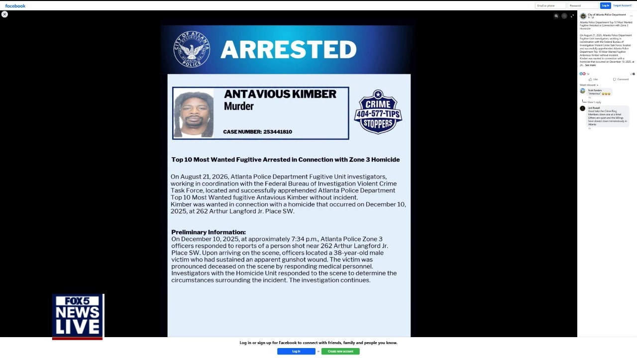 Atlanta Top 10 Most Wanted fugitive arrested