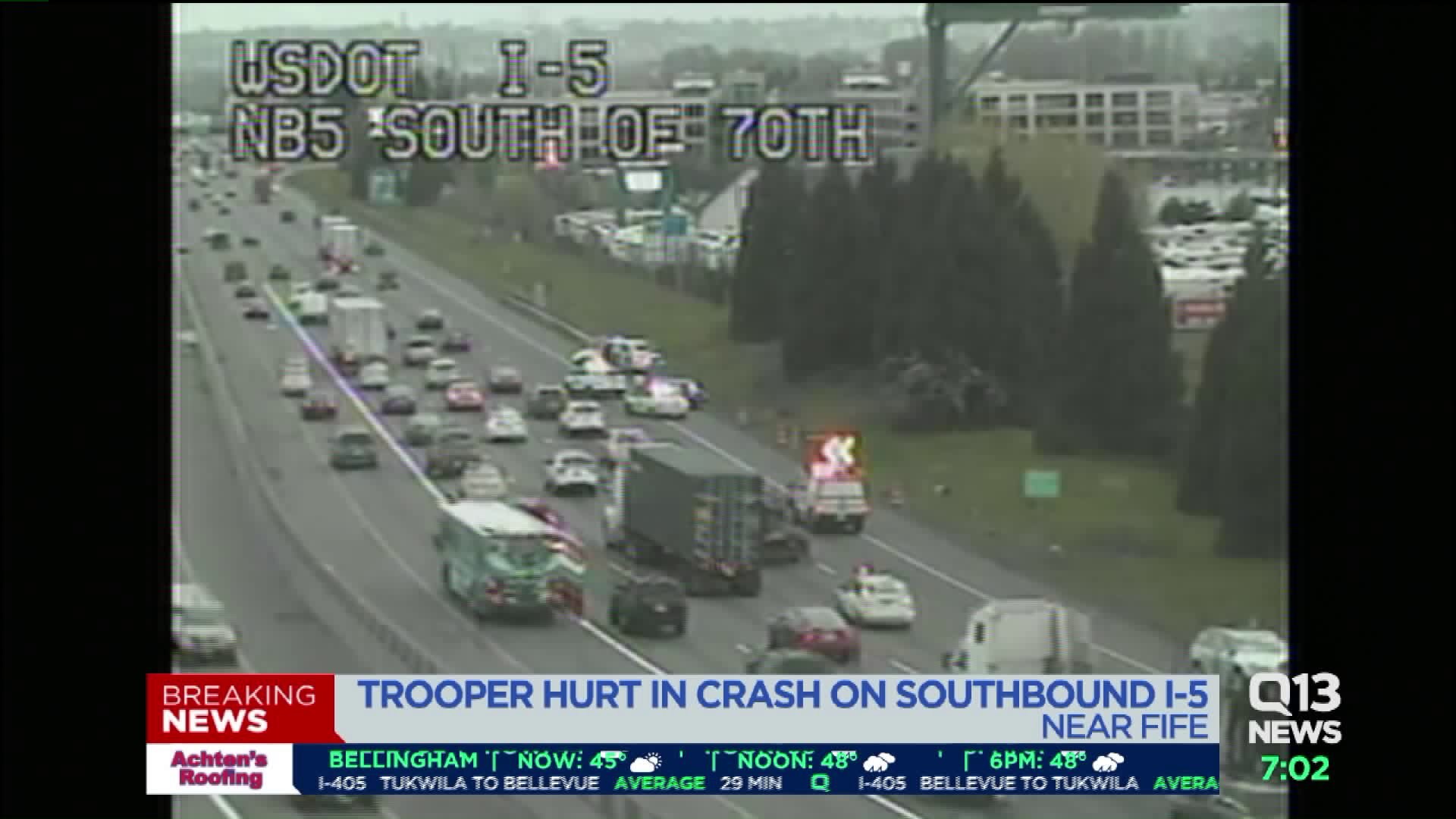 WSP trooper hurt in crash on I-5