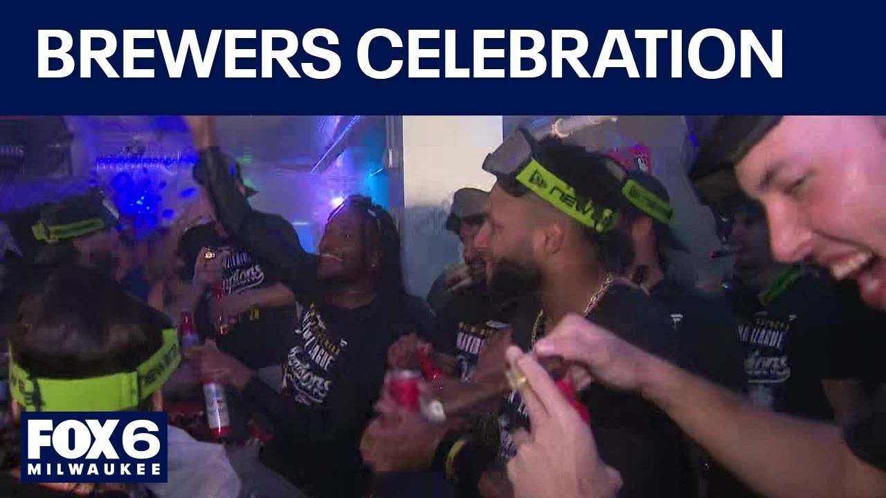 Brewers celebrate in the clubhouse: Matt Arnold, JoJo Romero speak