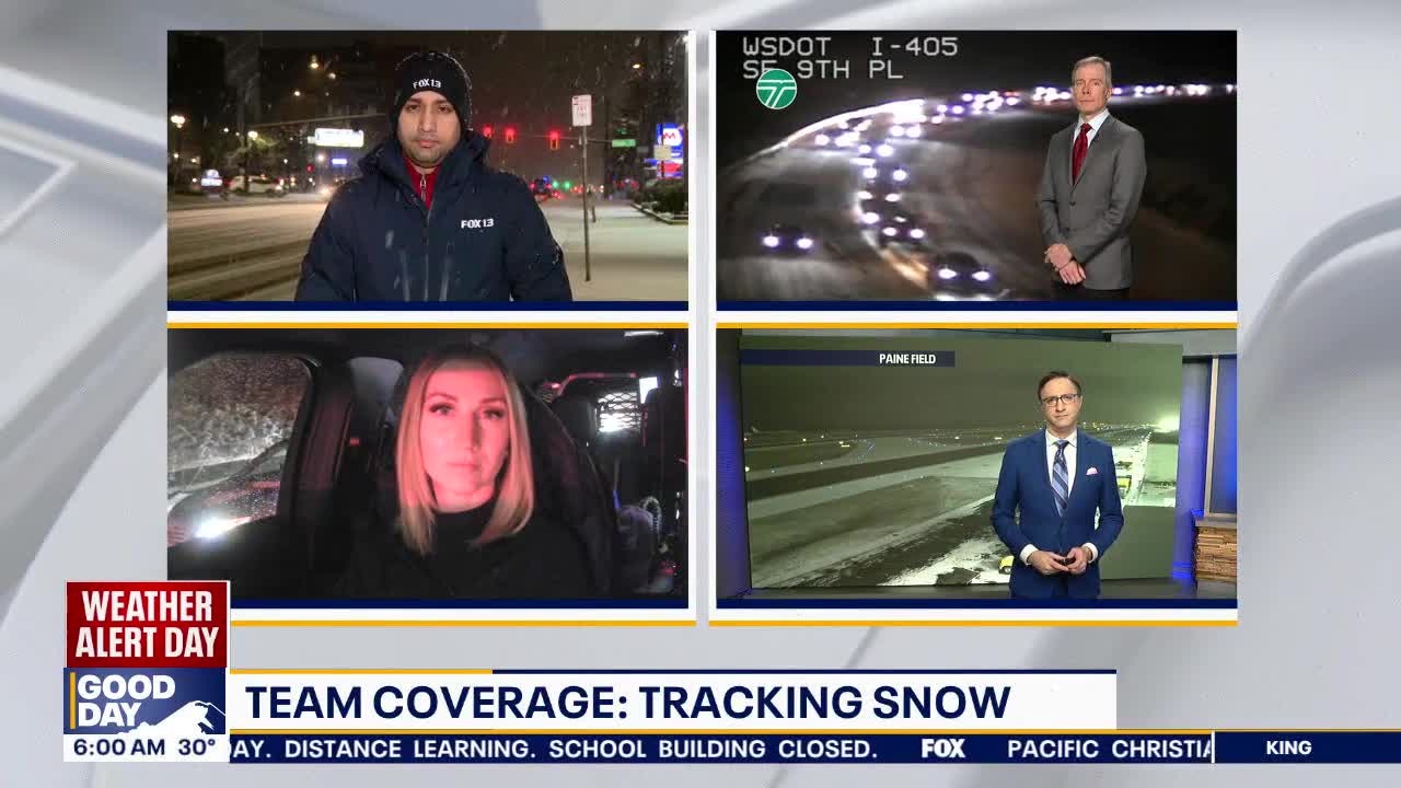 Snow blankets Seattle area, causing school delays and slick roads