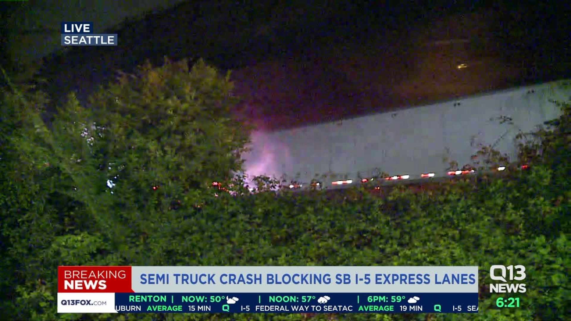 Semi fire closes I-5 South express lanes in Seattle
