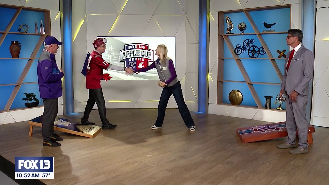 Good Day Seattle WSU vs. UW cornhole ahead of Apple Cup