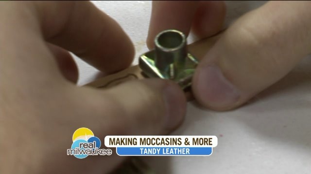 Chip learns about dog collar stamping at Tandy Leather