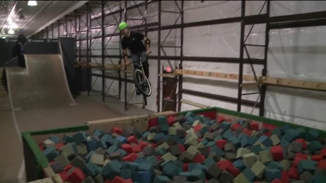 Chip Brewster tries out the foam pit