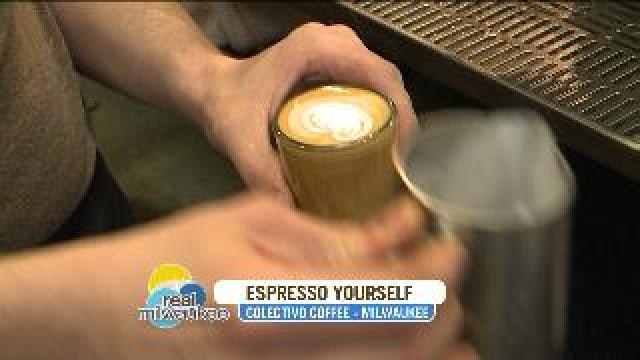 Chip talks with barista about making coffee